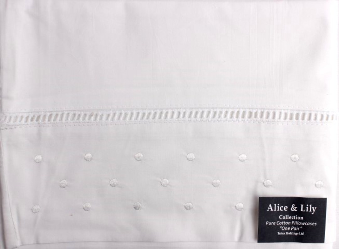 Pure cotton embroidered pillowcases ONE PAIR 'White dot' Code: EPC/DOT/WHI. DELIVERY JULY image 0